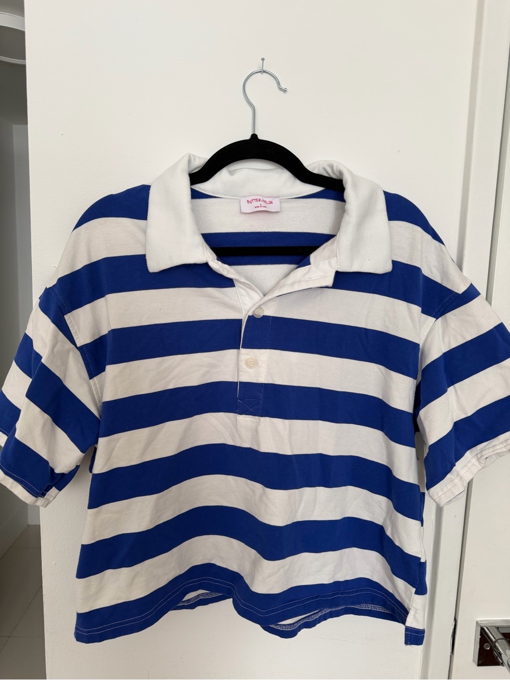 Striped Polo Tee - Blue & White